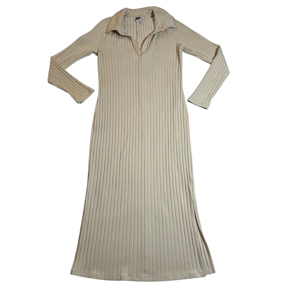 Old Navy Ribbed Knee Length Shirt Dress Size Small Academia Casual Neutral